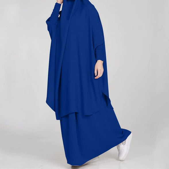 BOJON Muslim Two Piece Prayer Dress for Women Abaya Dress Islamic Middle East Dubai Turkey Maxi Abaya Kaftan with Full Length Hijab Dress