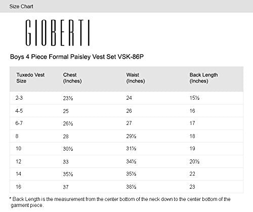 Gioberti Boy's 4 Piece Formal Paisley Tuxedo Vest, Bowtie, Tie, Pocket Square Set Size 14