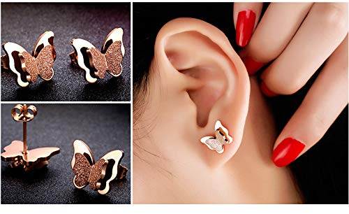 Yellow Chimes Charming Dual Butterfly Surgical Steel 18K Real Rose Gold Stud Earrings For Girls And Women (Rose Gold) (Ycfjer-283Btrf-Rg)