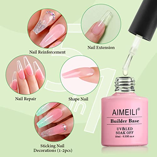 AIMEILI 5 in 1 Builder Base and No Wipe Top Coat Soak Off UV LED Gel Nail Polish Varnish Long Lasting Gel Polish 2x10ml