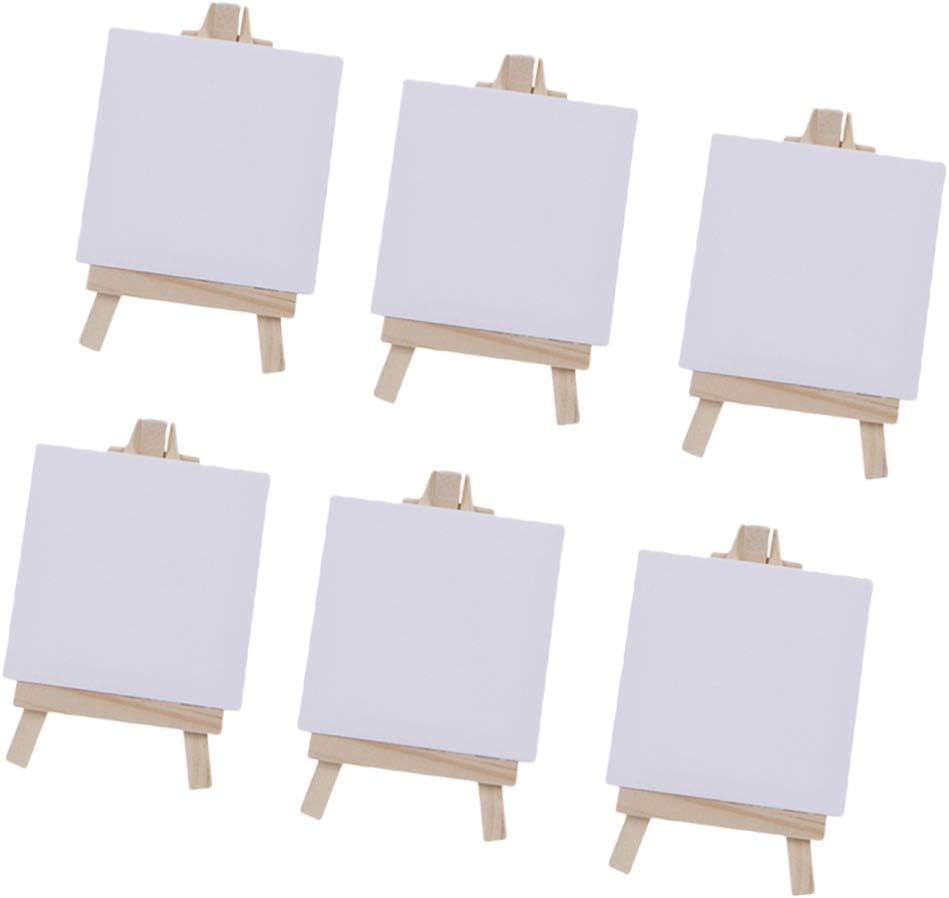 Toyvian 6 Sets Mini Canvas White Blank Small Canvas with Wooden Easel Canvas Panel Boards for Artist Painting Business Wedding Christmas Decoration