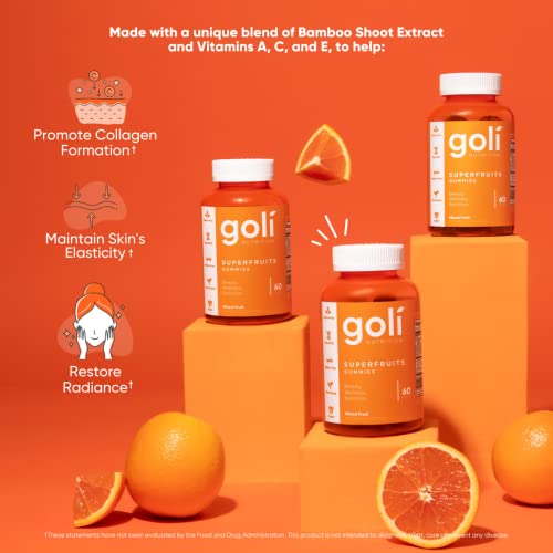 Goli Nutritional Supplement, SuperFruits Beauty Gummy Vitamin - 60 Count - Collagen-Promoting Ingredients - Mixed Fruit, Vegan, Plant-Based, Non-GMO, Gluten-Free & Gelatin Free