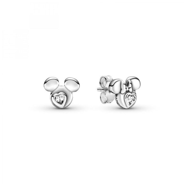 PANDORA Pendientes Mickey Mouse Y Minnie Mouse 299258C01 Plata, 0,7cm, Metal, Cubic Zirconia