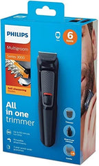 Philips Multigroom Series 3000 for Face, 6-in-1 Grooming Kit for beard, moustache, nose & ear hair, cordless, 60 min runtime, 16h full charging time, MG3710/33,Black