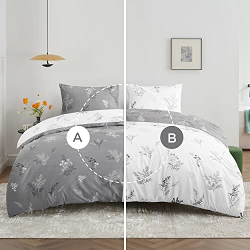 Bedsure Duvet Cover King Size - Reversible Floral Duvet Cover Set with Zipper Closure, Grey Bedding Set, 3 Pieces, 1 Duvet Cover 104"x90" with 8 Corner Ties and 2 Pillowcases 20"x36"