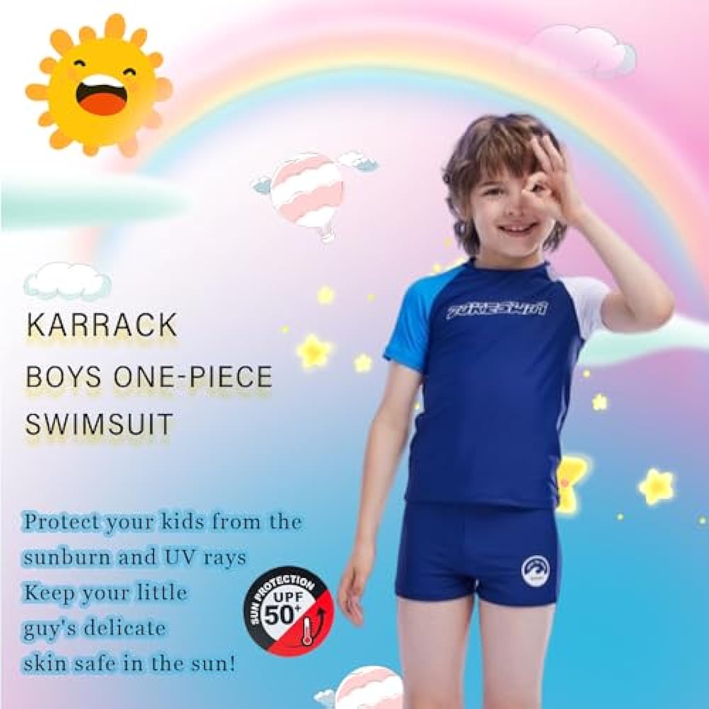 Karrack Girls and Boys One Piece Rash Guard Swimsuit Kid Water Sport Short Swimsuit UPF 50+ Sun Protection Bathing Suits