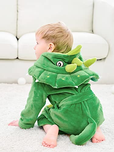 LOLANTA Boys' Girls' Hooded Flannel Bathrobes Kids Sleepwear Dinosaur Dressing Gown Christmas Gift 2-3Y