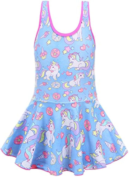 KuKiee Girls One Piece Rainbow Unicorn Swimsuit Stars Print Swimwear Bathing Suit