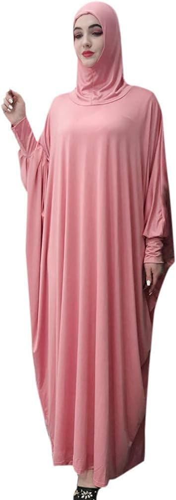 Women's Solid Muslim One-Piece Prayer Dress Muslim Abaya Dress Islamic Maxi Abaya Kaftan with Hijab Full Length Dress