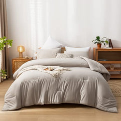 weigelia Queen Comforter Solid Color 3PCS Boho Bed Comforter Set Queen Size Tannish Grey Soft Lightweight Down Alternative Microfiber Comforter for All Season (1 Comforter, 2 Pillowcases)