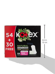 Kotex Liners, Cotton Normal, 54+30 Free Panty Liners