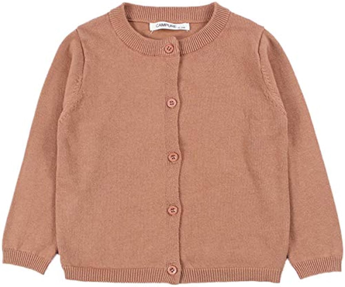 JELEUON Little Girls Cute Crew Neck Long Sleeve Button-Down Solid Cotton Fine Knit Cardigan Sweaters