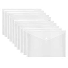 10 Pcs Poly Envelope Folder with Snap Button Closure, Premium Quality Plastic Envelopes,Waterproof Transparent Project Envelope Folder, A4 Letter Size