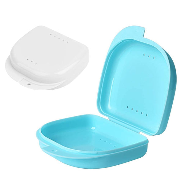 Retainer Box Retainer Case Retainer Container Partial Mouth Guard Container Case Denture Box Orthodontic Denture Storage Boxes with Vent Holes (Pink/Light Blue/White)