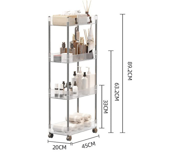 Sturdy 3-tier Storage Trolley Mobile Shelving, Rolling Utility Trolley Tower for Tight Spaces in the Kitchen and Bathroom.