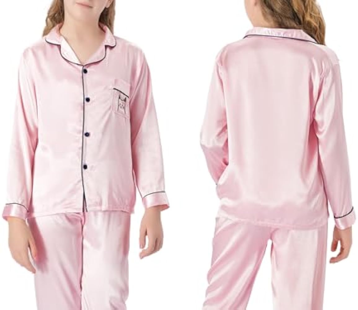 Satin Pajamas for Girls – Coat Style Unicorn Long Sleeve Silk Button Down PJ Set Size 6-16