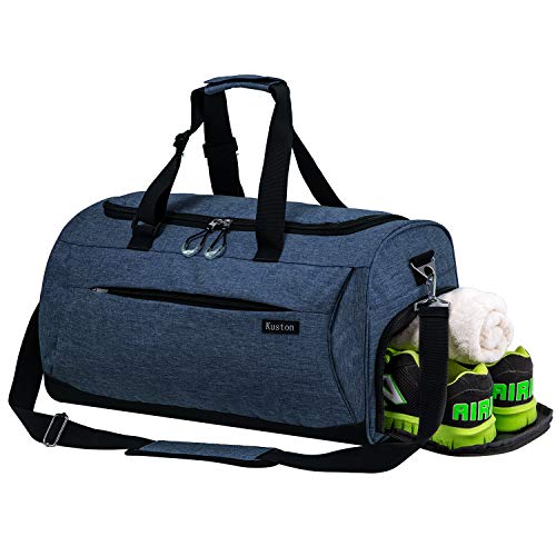 Kuston Sports Gym Bag with Shoes Compartment &Wet Pocket Gym Duffel Bag Overnight Bag for Men and Women