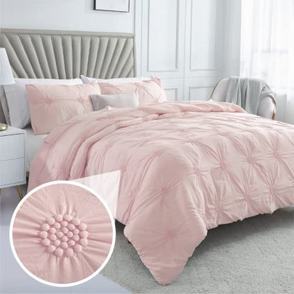 Swift Home King Cal King Rose Blush 3-Piece Down Alternative Comforter Set Bedding Ruched 3D Floral Pintuck All-Season, Machine Washable