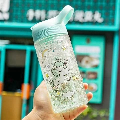 SYOSI Water Bottles, Cute Girls Water Bottles for School, Girls Unicorn Water Bottle with Straw and Safety lock, 400ML/13.5oz Kids Water Bottles for School Kids Girls, Green