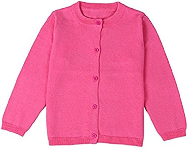 JELEUON Little Girls Cute Crew Neck Long Sleeve Button-Down Solid Cotton Fine Knit Cardigan Sweaters