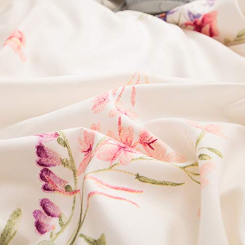 Merryword Botanical Floral Comforter Set Pink Flowers Comforter Set Pink Lavender Flowers Printed Soft Microfiber Pastoral Style Bedding Queen 1 Comforter 2 Pillowcases (Queen, Offwhite)