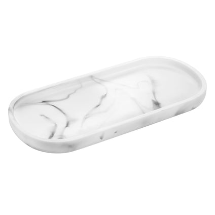 Luxspire Vanity Tray, Toilet Tank Oval Storage Tray, Resin Marble Pattern Bathtub Tray, Bathroom Countertop Organization, Vanity Organizer for Candles, Soap, Towel, Plant, etc - White Marble