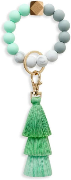 Goodern Keychain Wristlet Keychain Bracelet,Tassel Keychains for Women Girls,Silicone Key Ring Bracelet,Cute Car Keychains,Elastic Beaded Keychains Wristlet Keyring Bangle,Car Key Ring Chain-Green