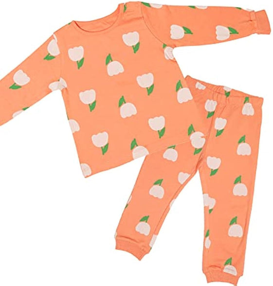 AIKO Girls AIKO-Kids Cute Orange' Print Long Two Piece Pyjama Set Girls PJ set (pack of 1)