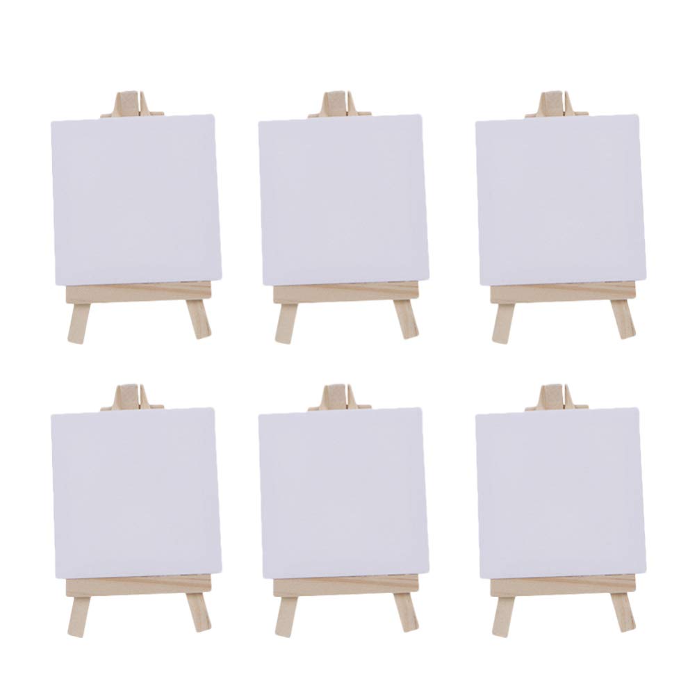 Toyvian 6 Sets Mini Canvas White Blank Small Canvas with Wooden Easel Canvas Panel Boards for Artist Painting Business Wedding Christmas Decoration