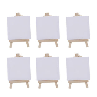 Toyvian 6 Sets Mini Canvas White Blank Small Canvas with Wooden Easel Canvas Panel Boards for Artist Painting Business Wedding Christmas Decoration