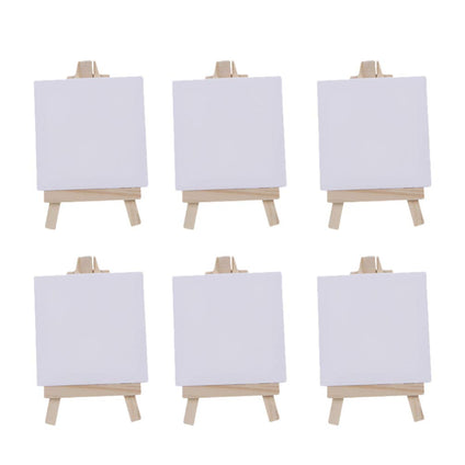 Toyvian 6 Sets Mini Canvas White Blank Small Canvas with Wooden Easel Canvas Panel Boards for Artist Painting Business Wedding Christmas Decoration
