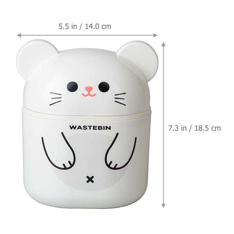 Toddmomy Mini Wastebasket Trash Can: Cartoon Animal Shape Tiny Desktop Waste Garbage Bin with Flip Top Lid for Home Office Kitchen Vanity Tabletop Bedroom Bathroom White