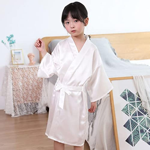 QXQTER Silky Satin Robes for Kids Girls Flower Girl Robe for Wedding Bridal Party with Gold Glitters