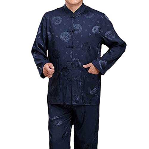 Kung Fu Uniform Mens Chinese Tang Hanfu Martial Arts Clothes Shirt Traditional Uniform Tops Bottoms (Large)