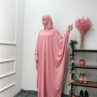 Women's Solid Muslim One-Piece Prayer Dress Muslim Abaya Dress Islamic Maxi Abaya Kaftan with Hijab Full Length Dress