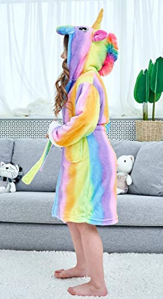 Boys Girls Bathrobes Toddler Kids Hooded Robes Plush Soft Coral Fleece Pajamas Sleepwear for Girls Boys