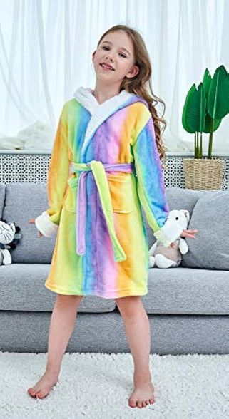 Boys Girls Bathrobes Toddler Kids Hooded Robes Plush Soft Coral Fleece Pajamas Sleepwear for Girls Boys