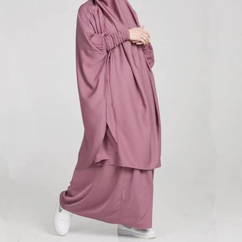 BOJON Muslim Two Piece Prayer Dress for Women Abaya Dress Islamic Middle East Dubai Turkey Maxi Abaya Kaftan with Full Length Hijab Dress