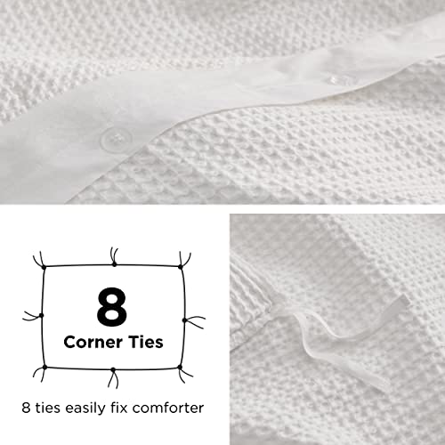 Bedsure Cotton Duvet Cover Queen - 100% Cotton Waffle Weave Coconut White Duvet Cover Queen Size, Soft and Breathable Queen Duvet Cover Set for All Season (Queen, 90"x90")