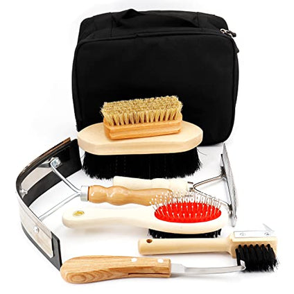 Surfante Horse Grooming Kit with Tote, Horse Cleaning Tool Set,Horse Brushes Set,Horse Sweat Scraper,Mane Comb with Black Storage Bag