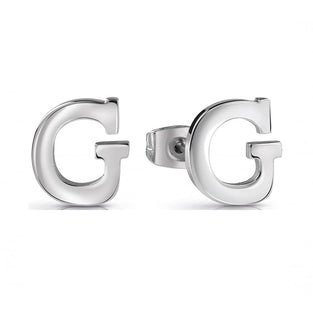 Guess Women's Plain G Letter Studs Earrings, Rhodium