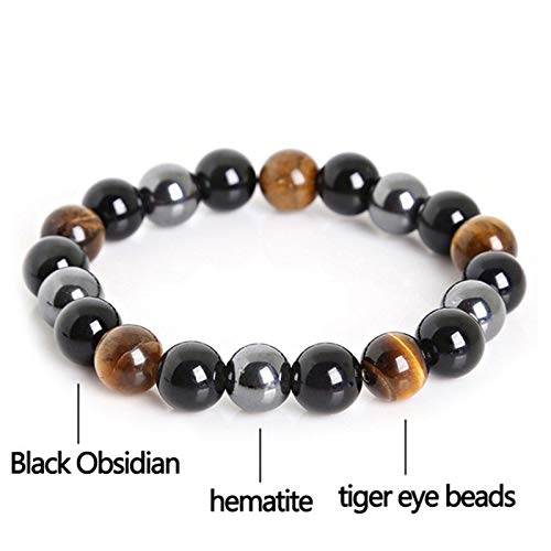 2 Pieces Hematite Therapy Bracelet Obsidian Tiger Eye Stone Lava Rock Beaded Bracelet Crown Accessory for Women Men Meditation Yoga Jewelry