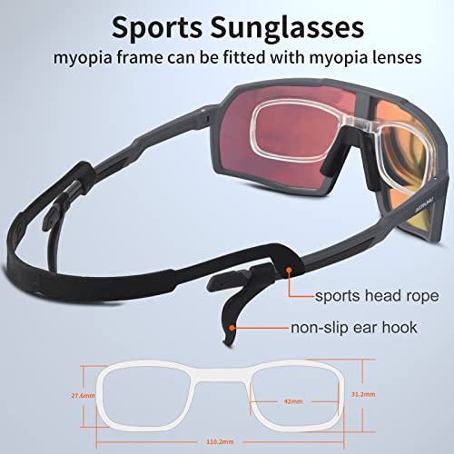 Polarized Cycling Glasses Sports Sunglasses, UV400 Protection Biking Glasses with 2 Interchangeable Lenses for Men Women