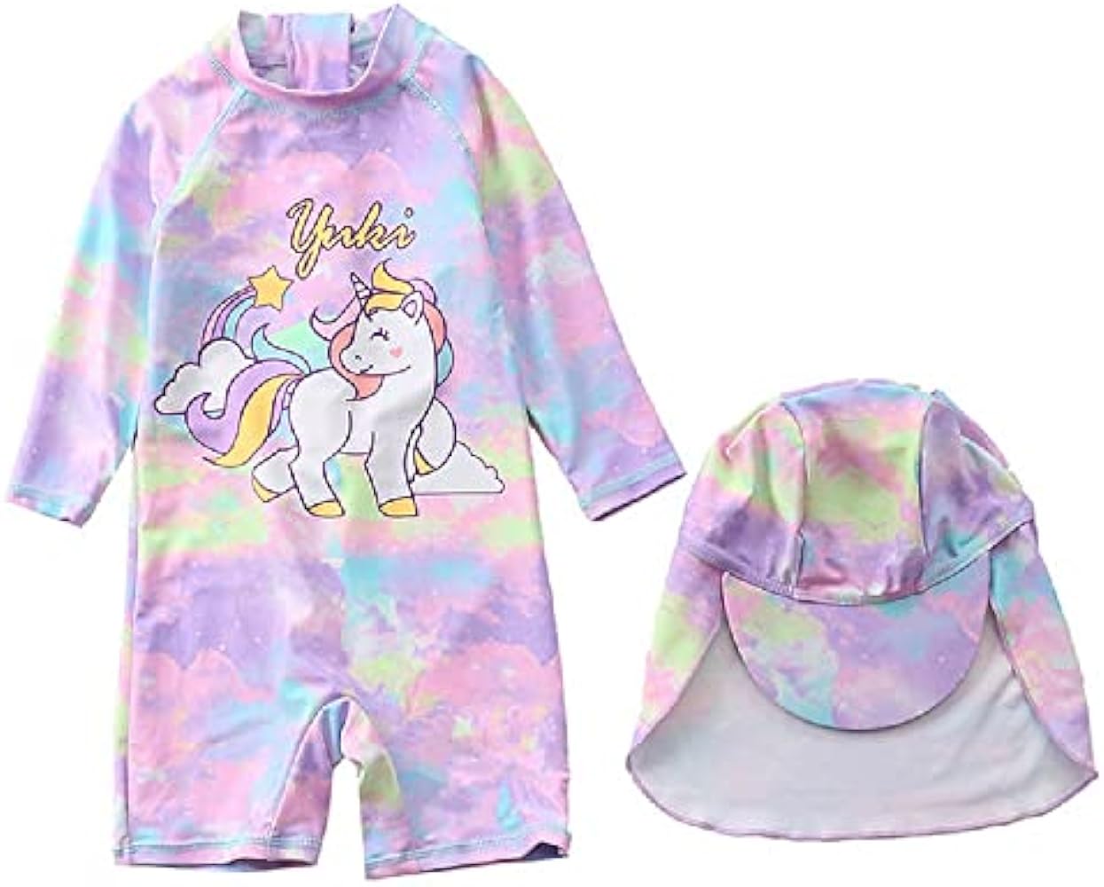 HausFine Little Kid Girls Unicorn Swimsuit Baby Girls One-Piece Swimwear with Sun Protection Hat