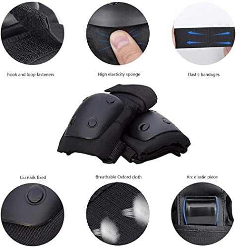 Knee Pads, ELECDON Protective Gear Set for Youth/Adult Knee Pads Elbow Pads Wrist Guards 3 In 1 For Skateboarding, Rollerblading, Snowboarding, Scooter, Cycling Bike Riding Black 6pcs Size M