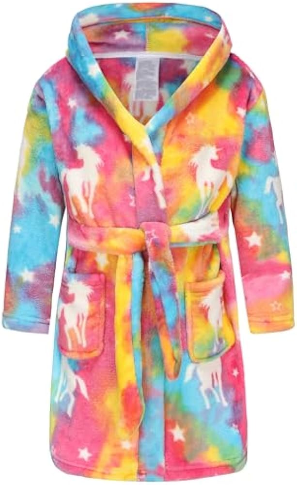 Kids Hooded Bathrobe Girls Soft Plush Hooded Flannel Pajamas Sleepwear Boys Spa Robe