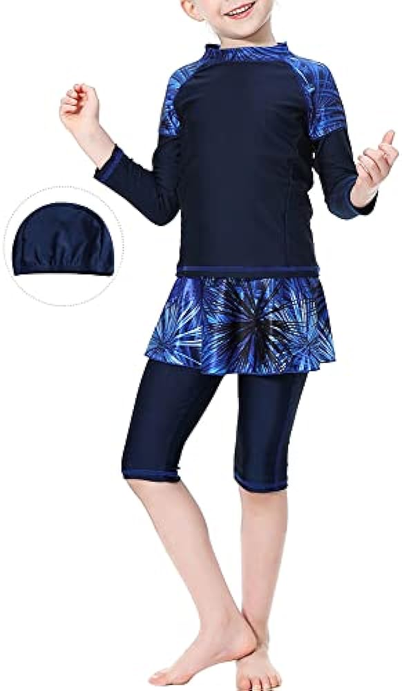 Maeau Muslim Swimsuit for Kids Girls Full Cover Islamic Bathing Suit Hijab Burkini Swimwear