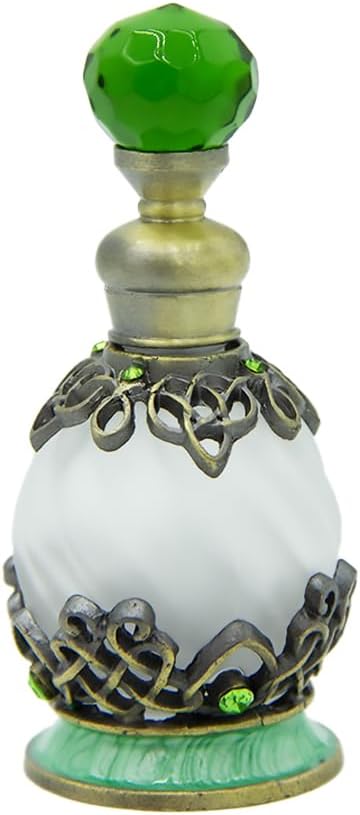 MEHOFOND 15ml Vintage Decorative Perfume Bottles Empty Crystal Glass Decorative Perfume Bottles Essential Oil Scent Bottles Refillable Perfume Container Bottles (15ml) (Green)