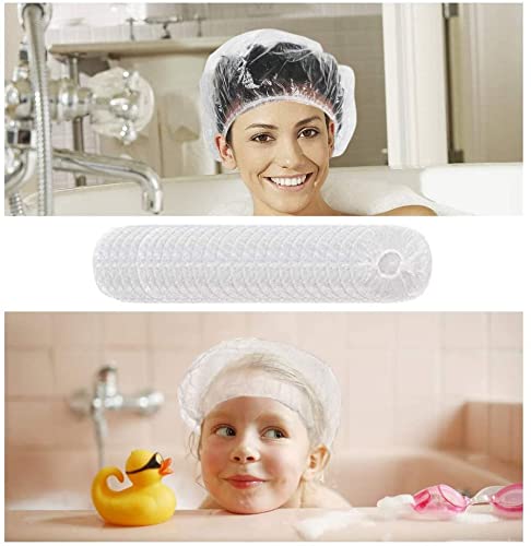 SKY-TOUCH 100pcs Shower Cap Disposable, Bath Caps Thick Waterproof High Density Elastic Big Hair Caps for Women, Men, Travel Spa, Hotel, Hair Solon, Home Use - Clear