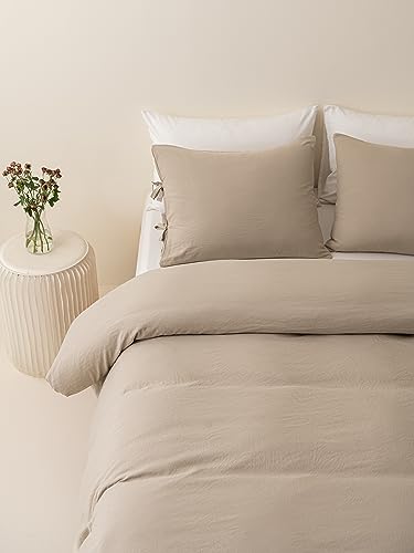 MUKKA Cream Duvet Cover Set Queen Size Beige Boho Chic, 3 Pieces Tan Khaki Farmhouse Bowknot Duvets, Sand Soft & Easy Care Washed Microfiber Bohemian Bedding Covers with Ties